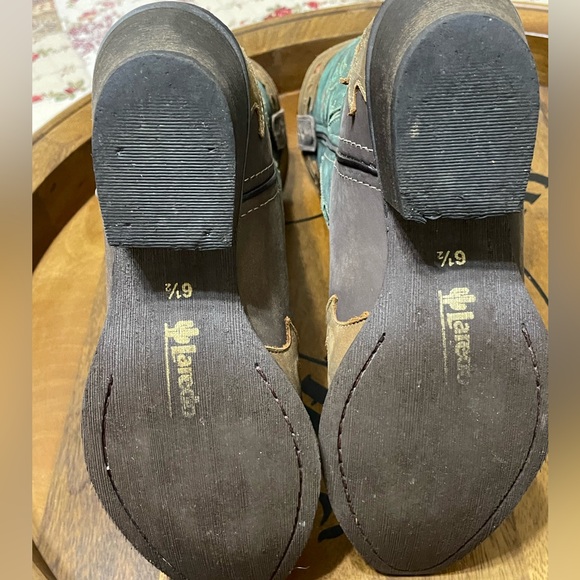 LAREDO Womens Tan Brown Teal Flower Cut Out Leather Western Cowgirl Boots Sz 6.5 - Picture 9 of 15